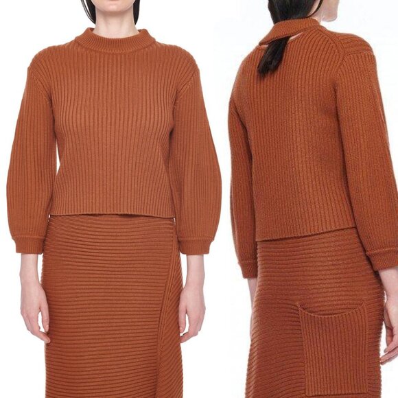 Tibi Merino Rib Slit Neck Pullover Sweater - Picture 1 of 12